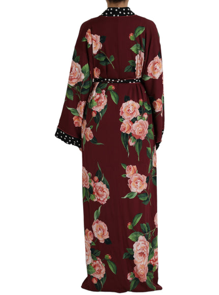 Dolce & Gabbana Bordeaux Floral Maxi Kaftan Crepe Robe Dress