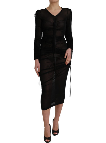 Dolce & Gabbana Black Sheer Bodycon Sheath Midi Dress