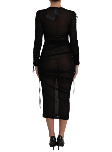 Dolce & Gabbana Black Sheer Bodycon Sheath Midi Dress