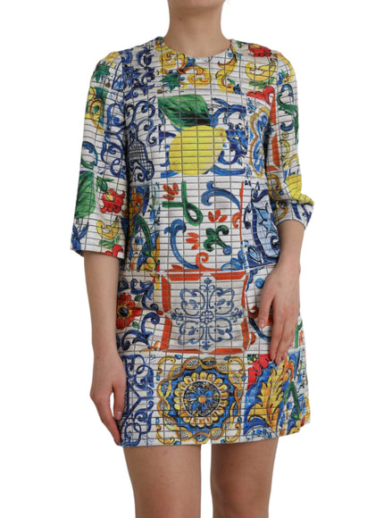 Dolce & Gabbana Multicolor Majolica 3/4 Sleeves Shift Dress