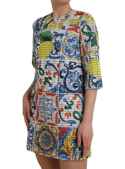 Dolce & Gabbana Multicolor Majolica 3/4 Sleeves Shift Dress