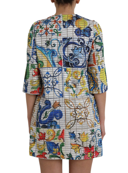 Dolce & Gabbana Multicolor Majolica 3/4 Sleeves Shift Dress