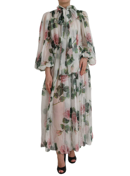 Dolce & Gabbana White Silk Floral Print Long Maxi Dress