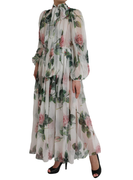 Dolce & Gabbana White Silk Floral Print Long Maxi Dress