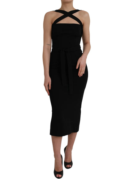 Dolce & Gabbana Black Sheath Halter Sleeveless Midi Dress