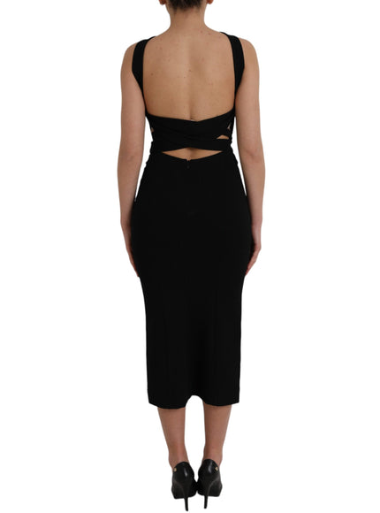 Dolce & Gabbana Black Sheath Halter Sleeveless Midi Dress