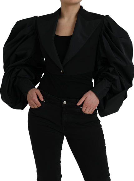 Dolce & Gabbana Black Polyester Puffed Sleeves Cropped Jacket