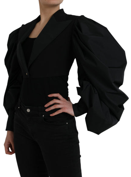 Dolce & Gabbana Black Polyester Puffed Sleeves Cropped Jacket