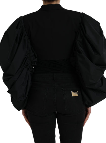 Dolce & Gabbana Black Polyester Puffed Sleeves Cropped Jacket