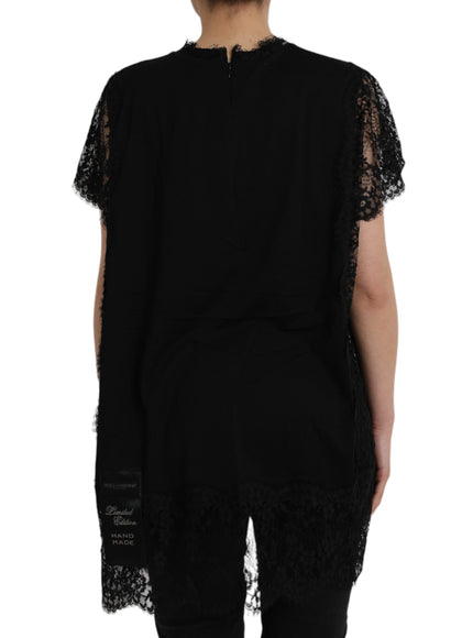 Dolce & Gabbana Black Sacred Heart Print Cotton Lace T-shirt