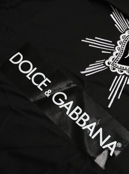 Dolce & Gabbana Black Sacred Heart Print Cotton Lace T-shirt