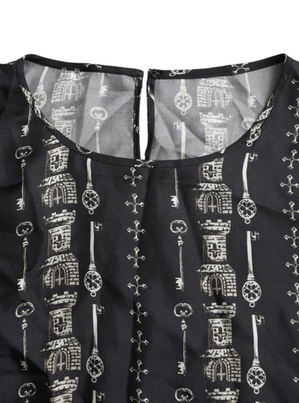 Dolce & Gabbana Black Key Castle Print Silk Blouse T-shirt