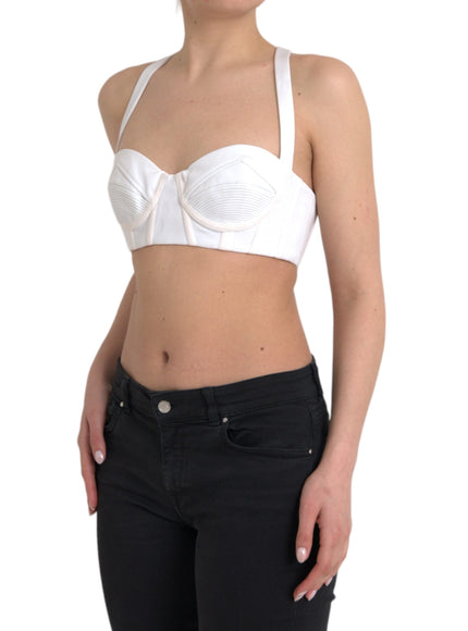 Versace White Viscose Bustier Sleeveless Cropped Top