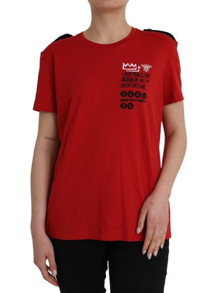 Dolce & Gabbana Red Cotton Graphic Print Crew Neck T-shirt