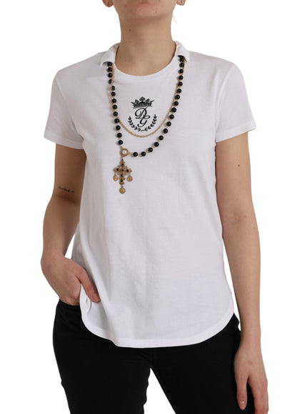 Dolce & Gabbana White Cotton Necklace Short Sleeves T-shirt