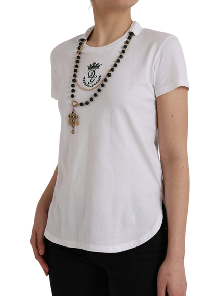 Dolce & Gabbana White Cotton Necklace Short Sleeves T-shirt