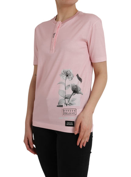 Dolce & Gabbana Pink Floral Print Cotton Short Sleeves T-shirt