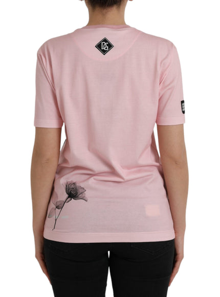 Dolce & Gabbana Pink Floral Print Cotton Short Sleeves T-shirt