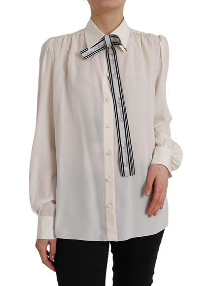 Dolce & Gabbana Off White Long Sleeve Button Down Blouse Top