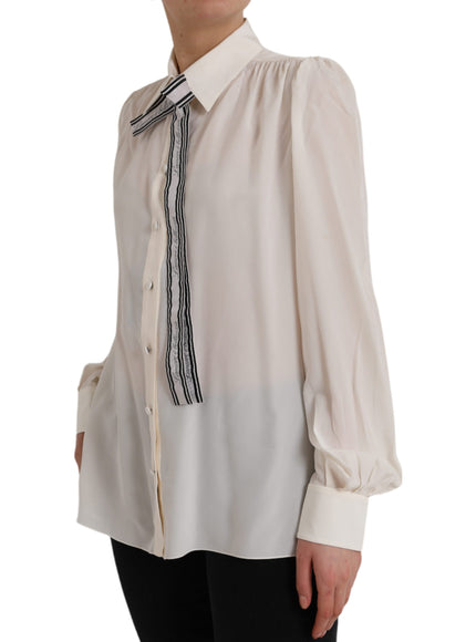 Dolce & Gabbana Off White Long Sleeve Button Down Blouse Top