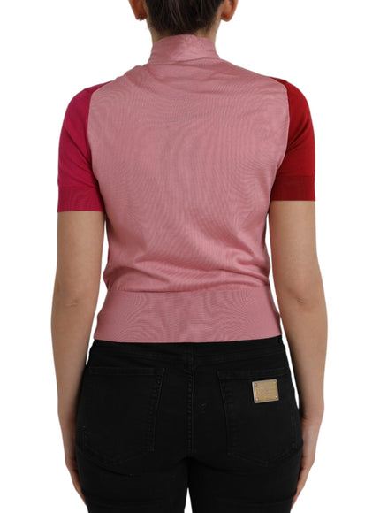 Dolce & Gabbana Pink Short Sleeves Pullover Ascot Collar Top