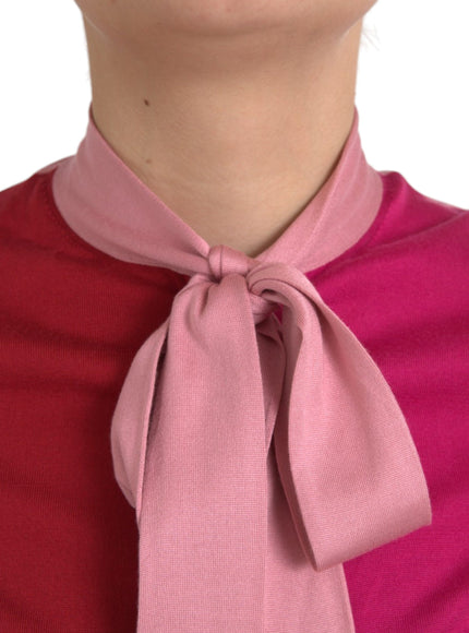 Dolce & Gabbana Pink Short Sleeves Pullover Ascot Collar Top