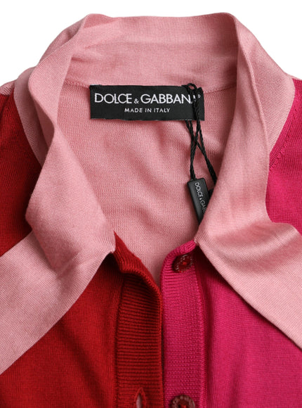 Dolce & Gabbana Pink Short Sleeves Pullover Ascot Collar Top