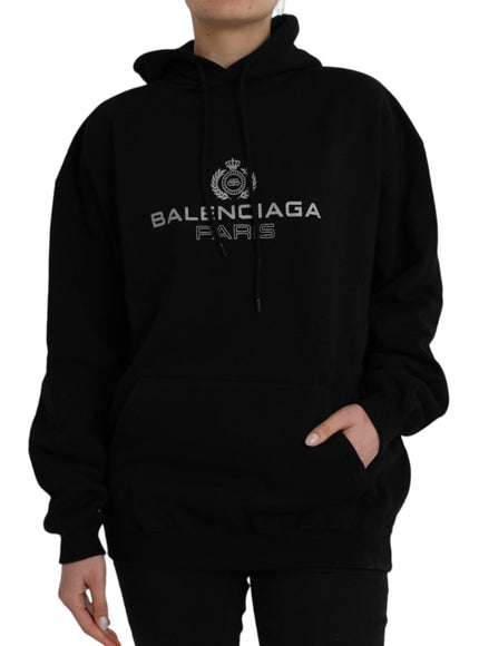 Balenciaga Black Cotton Logo Hooded Pullover Sweatshirt Sweater