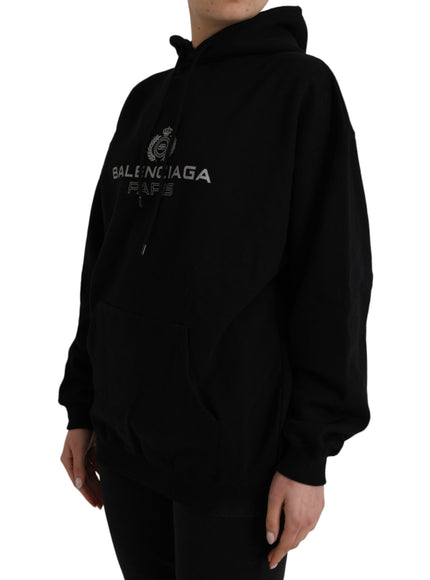 Balenciaga Black Cotton Logo Hooded Pullover Sweatshirt Sweater