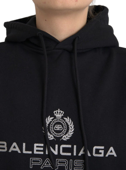 Balenciaga Black Cotton Logo Hooded Pullover Sweatshirt Sweater