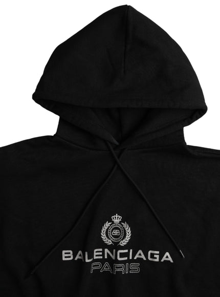 Balenciaga Black Cotton Logo Hooded Pullover Sweatshirt Sweater