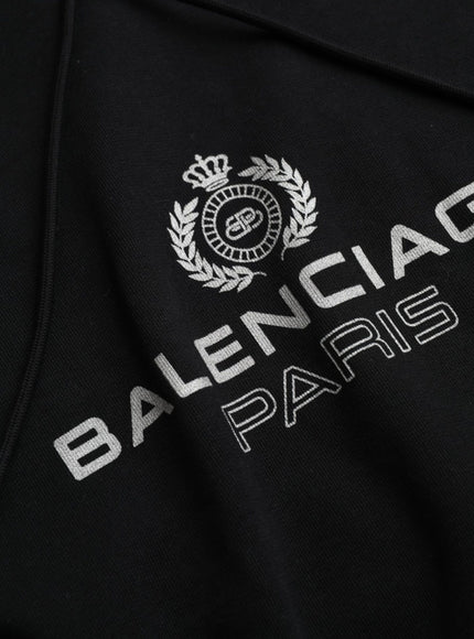 Balenciaga Black Cotton Logo Hooded Pullover Sweatshirt Sweater