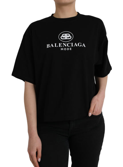 Balenciaga Black Cotton Logo Crew Neck Short Sleeves T-shirt