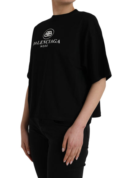 Balenciaga Black Cotton Logo Crew Neck Short Sleeves T-shirt