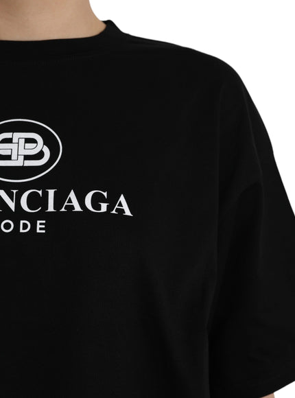 Balenciaga Black Cotton Logo Crew Neck Short Sleeves T-shirt