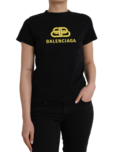 Balenciaga Black Cotton Logo Print Crew Neck Short Sleeves T-shirt