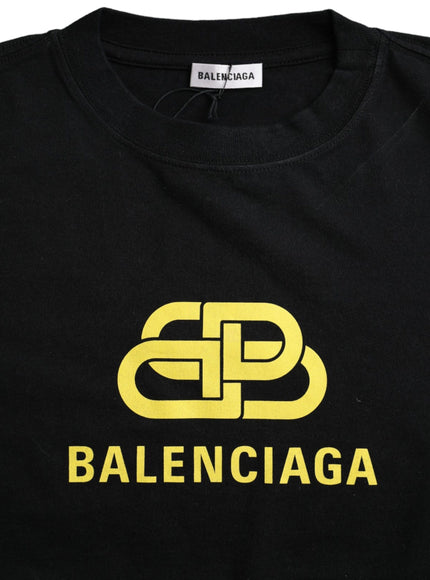 Balenciaga Black Cotton Logo Print Crew Neck Short Sleeves T-shirt