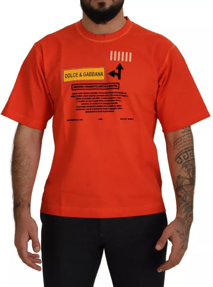 Dolce & Gabbana Orange Logo Print Crewneck Cotton T-shirt