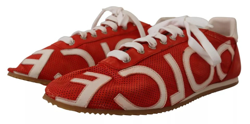 Pair of Dolce & Gabbana red white sneakers front angle