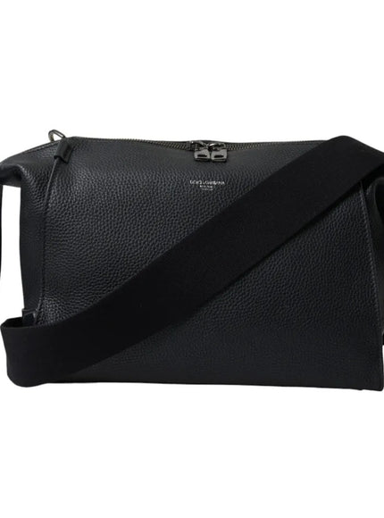 Dolce & Gabbana Black Pebbled Leather Edge Shoulder Strap Men Bag