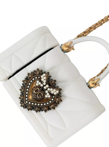 Close-up of Dolce & Gabbana heart emblem on bag