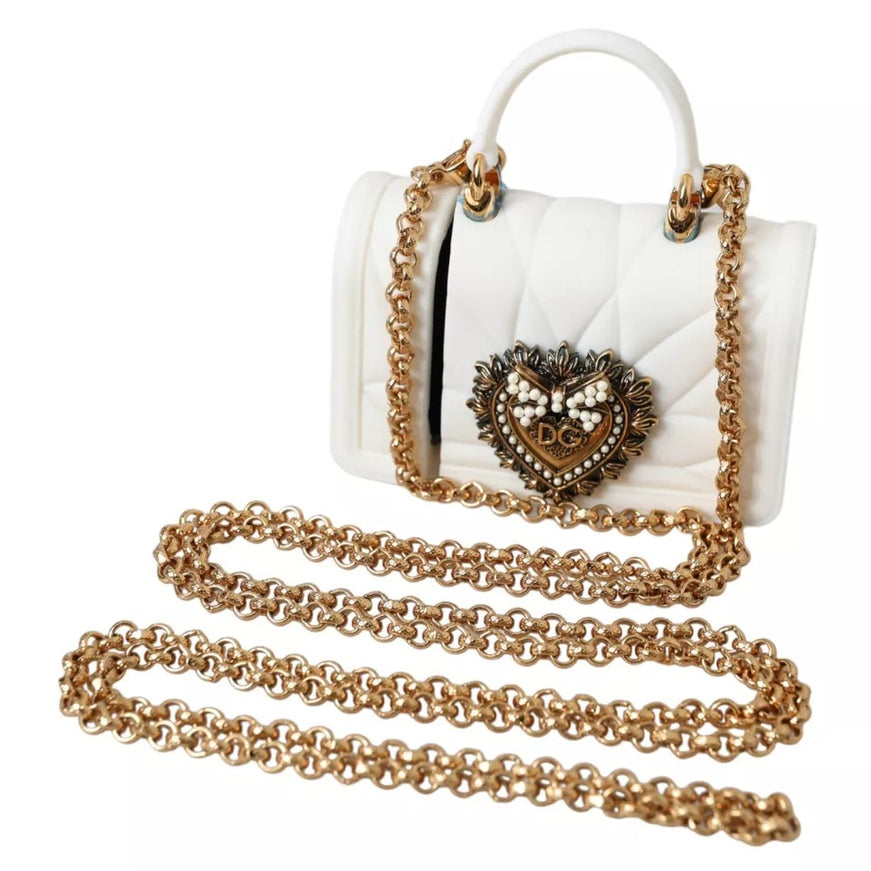 Dolce & Gabbana white silicone heart bag with gold chain