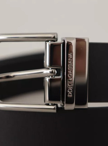 Dolce & Gabbana Black Calf Leather Logo Engraved Metal Buckle Belt