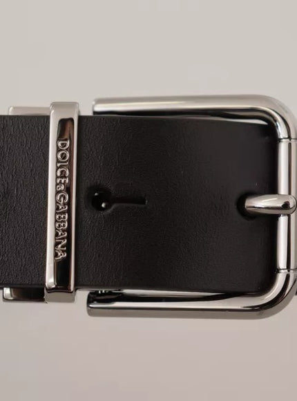 Dolce & Gabbana Black Calf Leather Logo Engraved Metal Buckle Belt