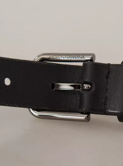 Dolce & Gabbana Black Calf Leather Classic Metal Logo Buckle Belt