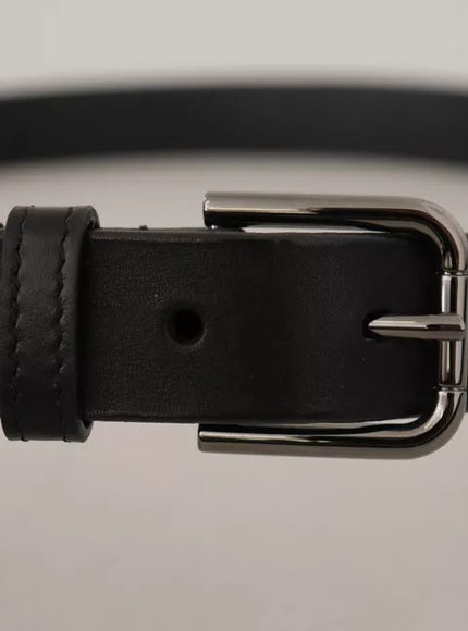 Dolce & Gabbana Black Calf Leather Classic Metal Logo Buckle Belt