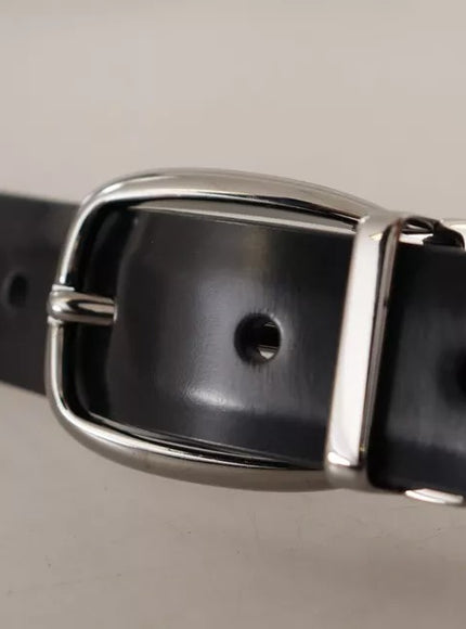 Dolce & Gabbana Black Classic Leather Chrome Metal Buckle Belt