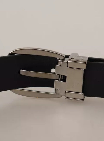 Dolce & Gabbana Black Classic Leather Chrome Metal Buckle Belt