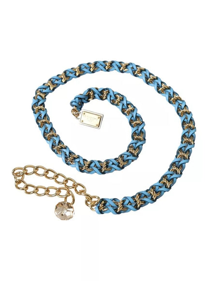 Dolce & Gabbana Blue Braided Gold Brass Chain Waist Belt