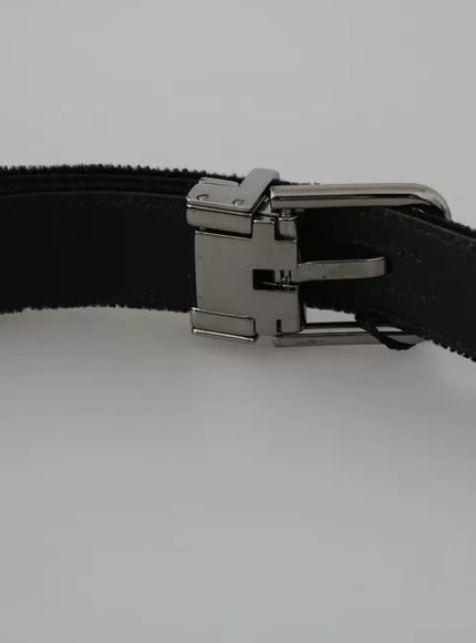 Dolce & Gabbana Black Velvet Leather Silver Buckle Belt